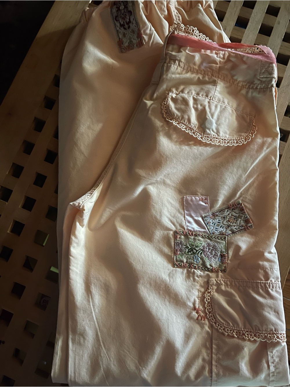 Miss Me Peach Patchwork Cargo Pants with Pink Drawstring - Picture 4 of 4